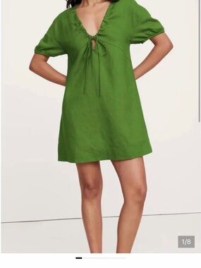 Banana Republic linen Green Tie-front short Sleeve Dress